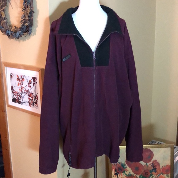 VINTAGE COLUMBIA Size 2x XXL Fleece Zip-Front USA Deep Wine + Black WARM Outdoor - Picture 2 of 14